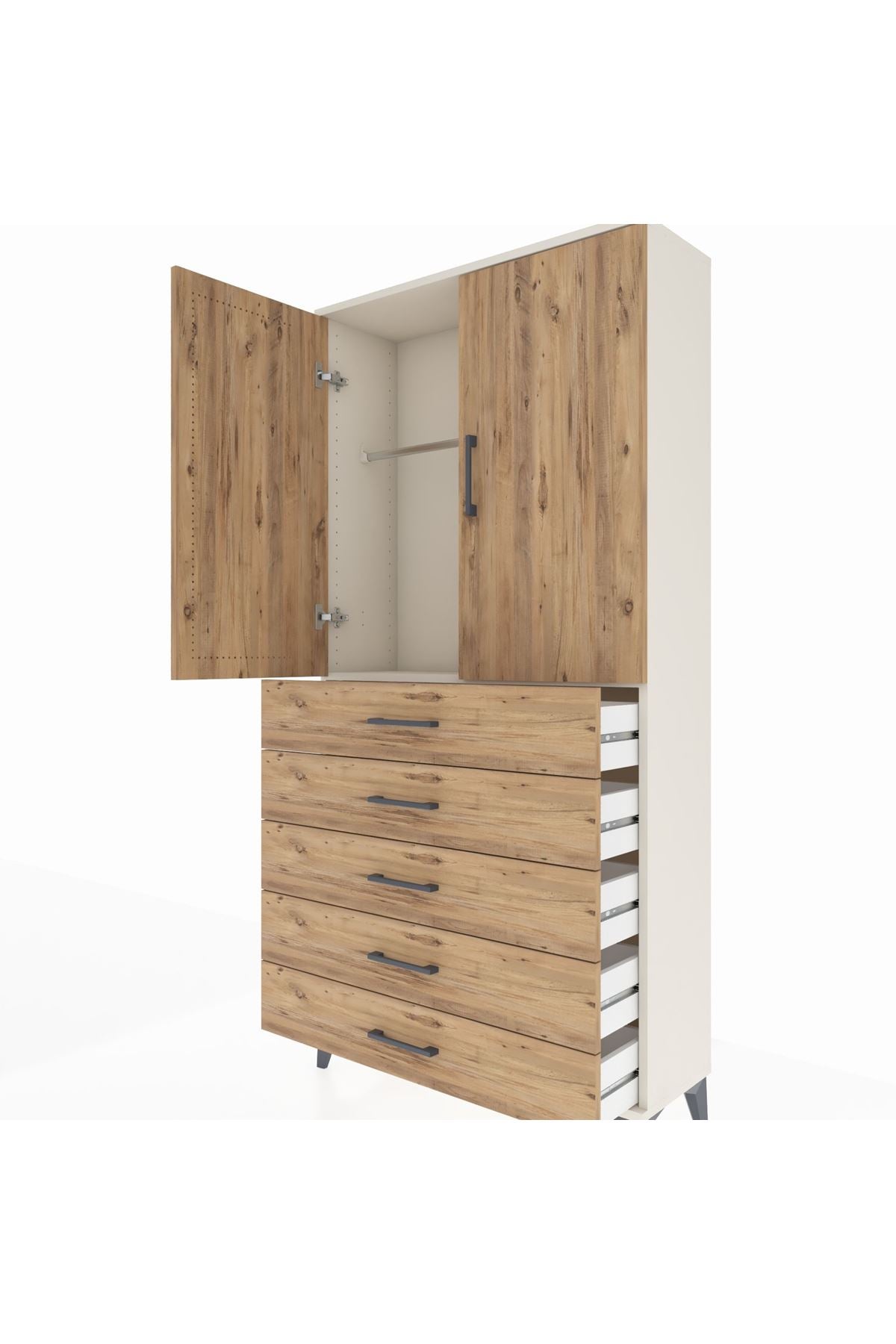 Arges Dolap Tek Raflı 5 Çekmeceli Tek Askılı 88x30x182 - S24M026V3A