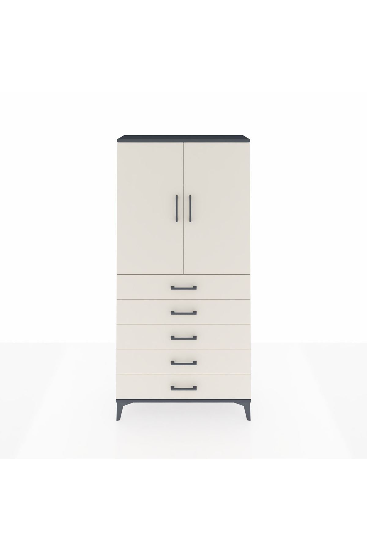 Arges Dolap Tek Raflı 5 Çekmeceli Tek Askılı 88x30x182 - S24M026V4A