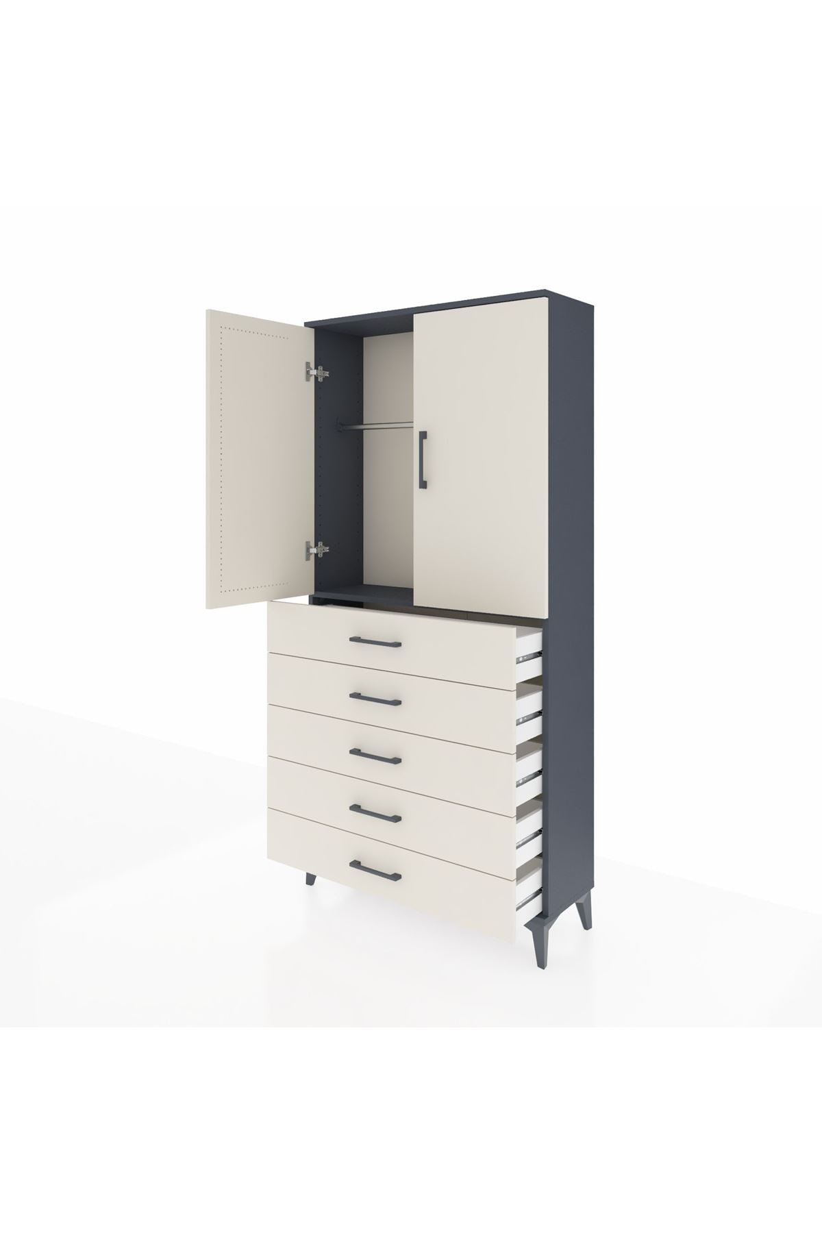 Arges Dolap Tek Raflı 5 Çekmeceli Tek Askılı 88x30x182 - S24M026V4A
