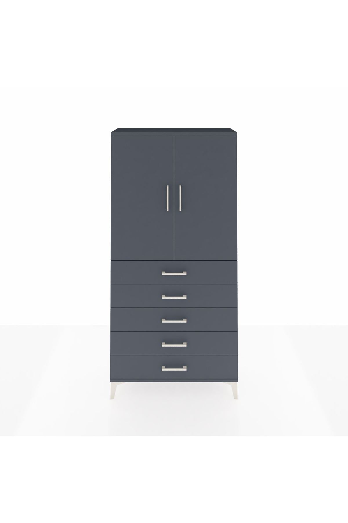 Arges Dolap Tek Raflı 5 Çekmeceli Tek Askılı 88x30x182 - S24M026V5A