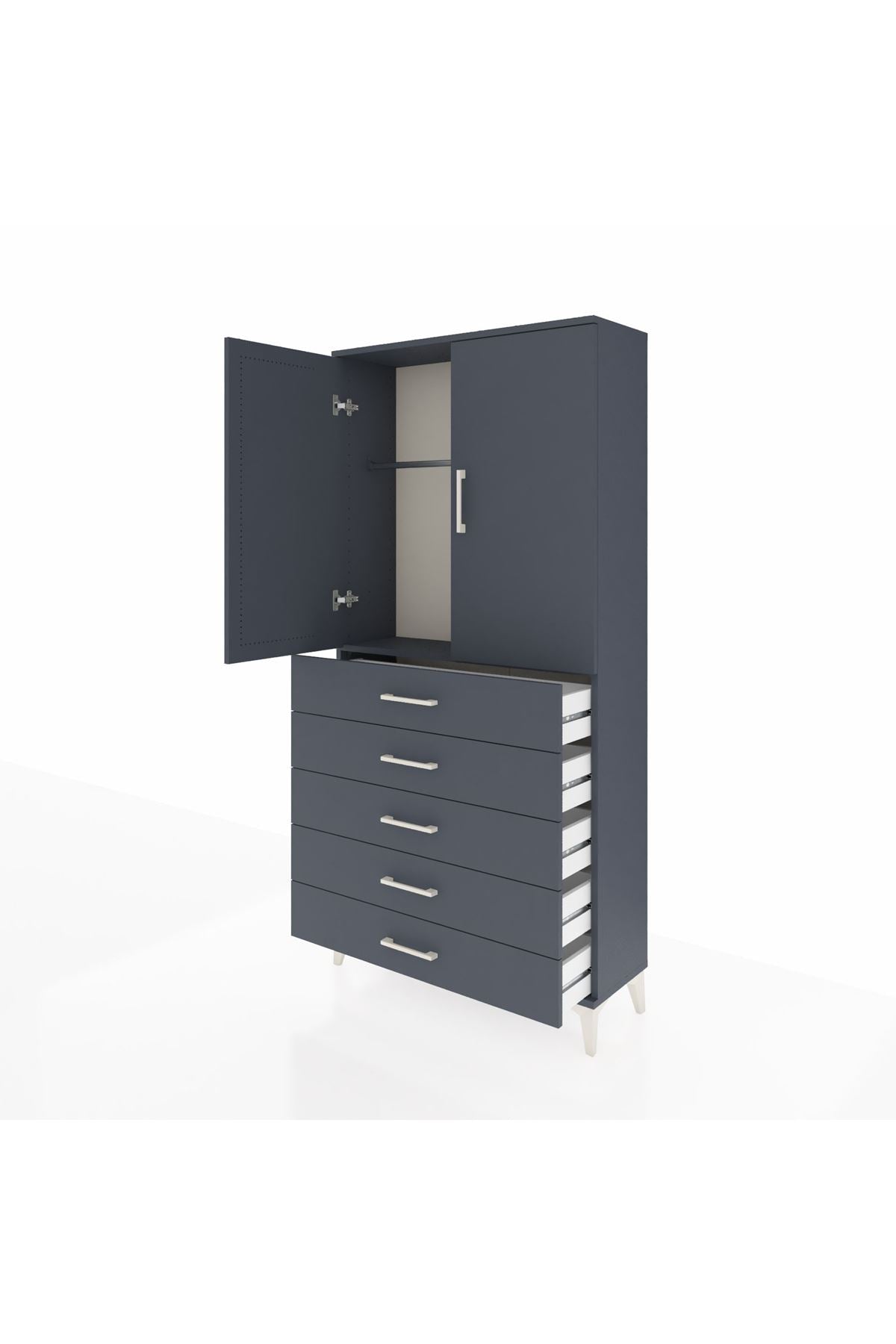 Arges Dolap Tek Raflı 5 Çekmeceli Tek Askılı 88x30x182 - S24M026V5A
