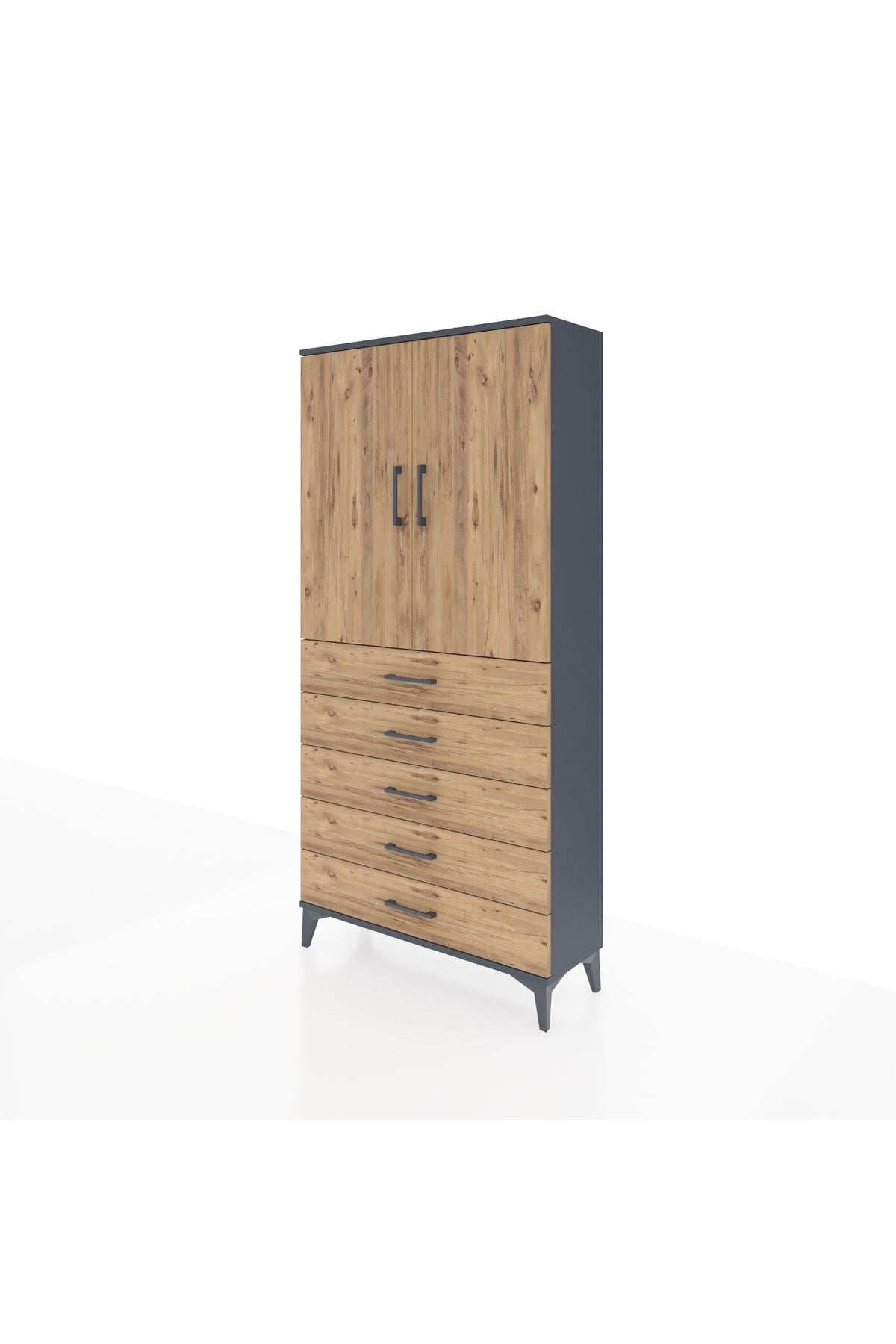 Arges Dolap Tek Raflı 5 Çekmeceli Tek Askılı 88x30x182 - S24M026V6A