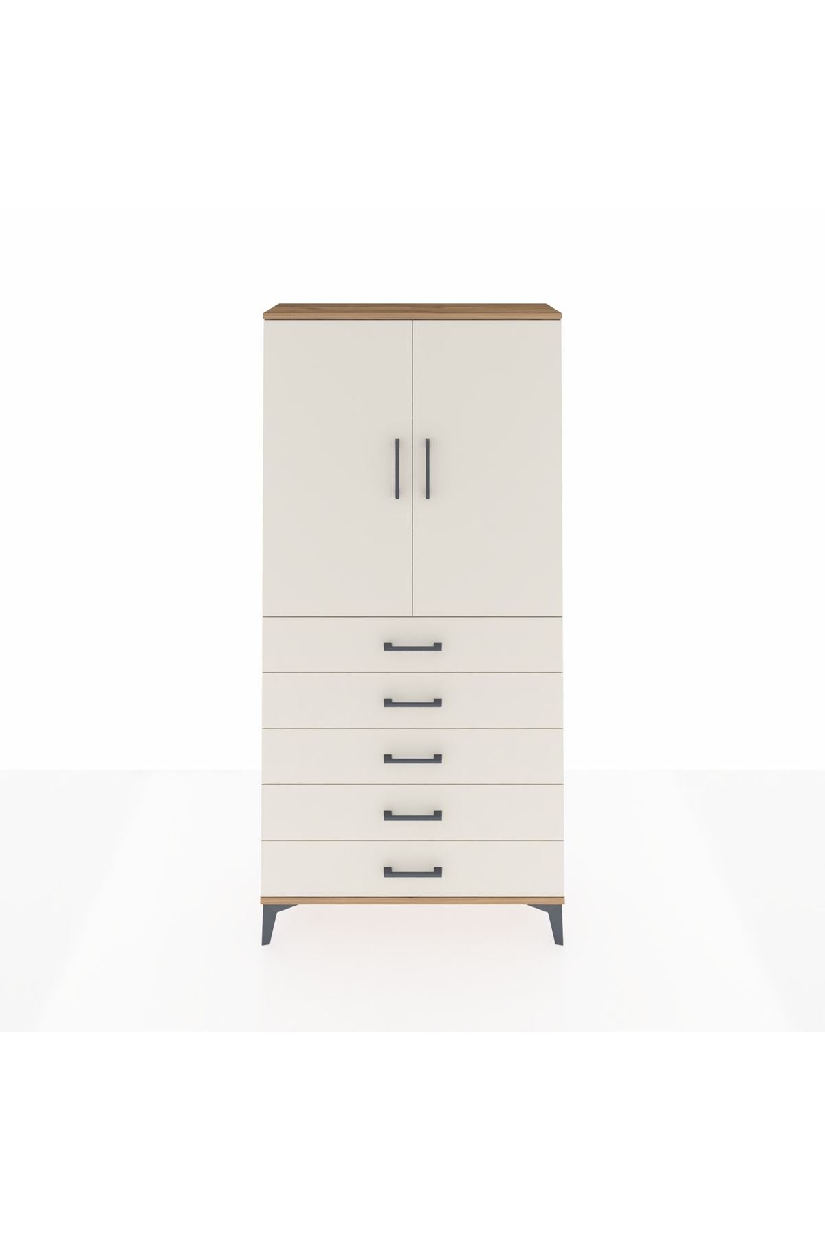 Arges Dolap Tek Raflı 5 Çekmeceli Tek Askılı 88x30x182 - S24M026V7A