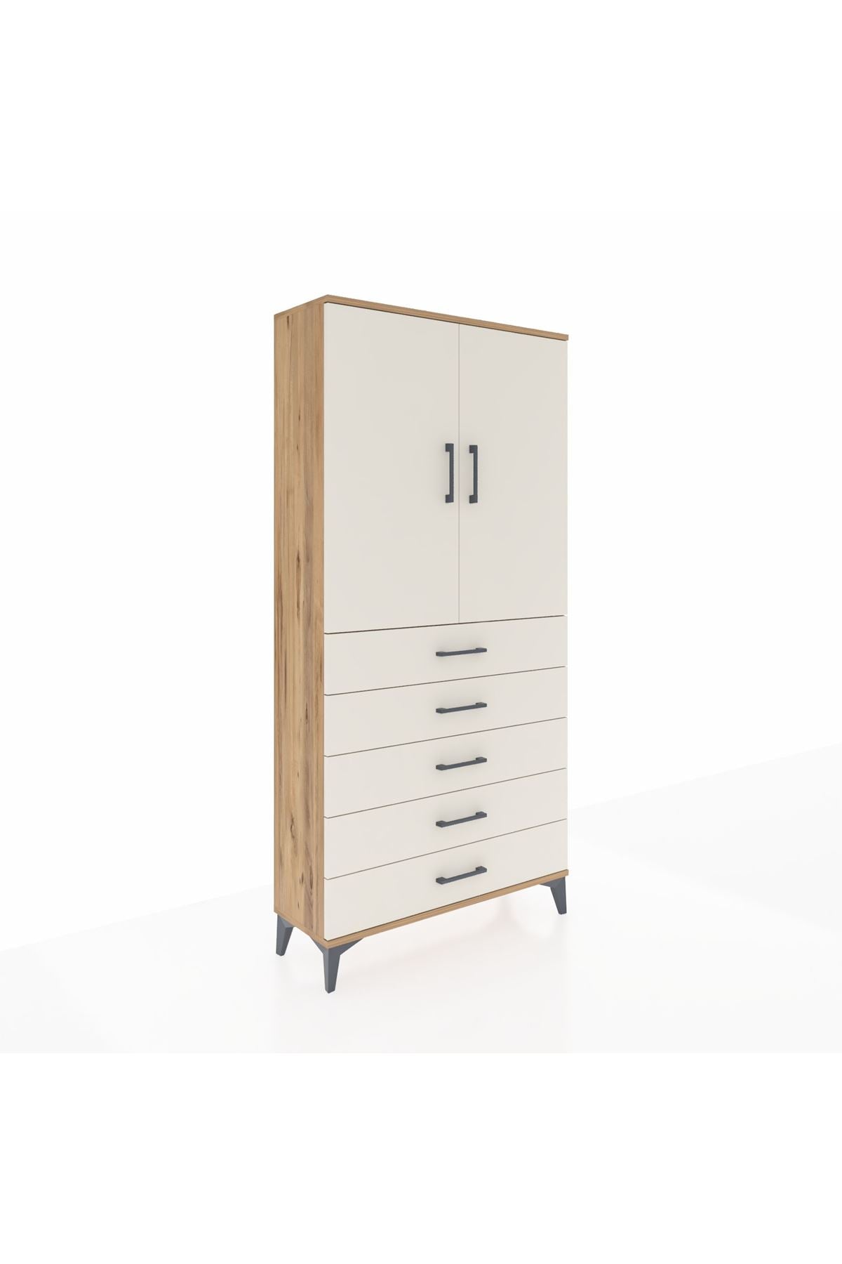 Arges Dolap Tek Raflı 5 Çekmeceli Tek Askılı 88x30x182 - S24M026V7A