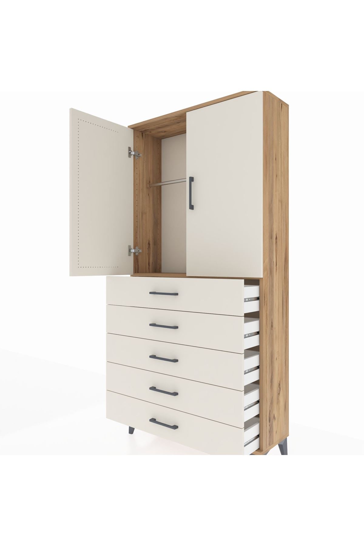 Arges Dolap Tek Raflı 5 Çekmeceli Tek Askılı 88x30x182 - S24M026V7A