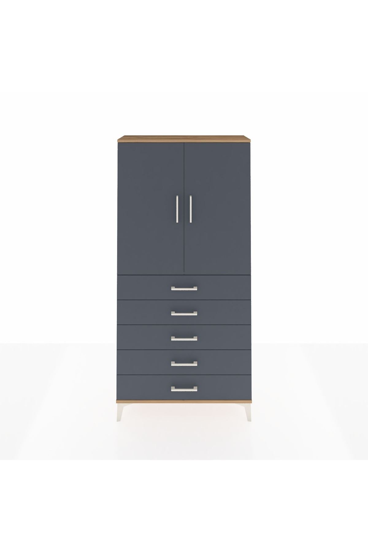 Arges Dolap Tek Raflı 5 Çekmeceli Tek Askılı 88x30x182 - S24M026V8A