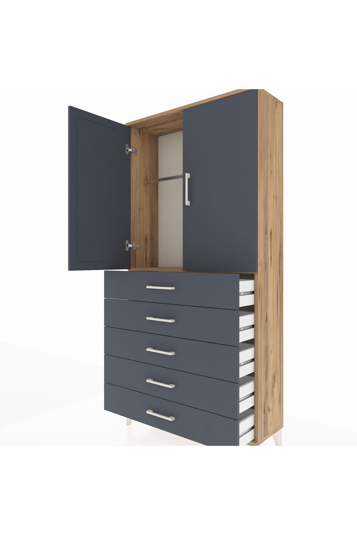 Arges Dolap Tek Raflı 5 Çekmeceli Tek Askılı 88x30x182 - S24M026V8A