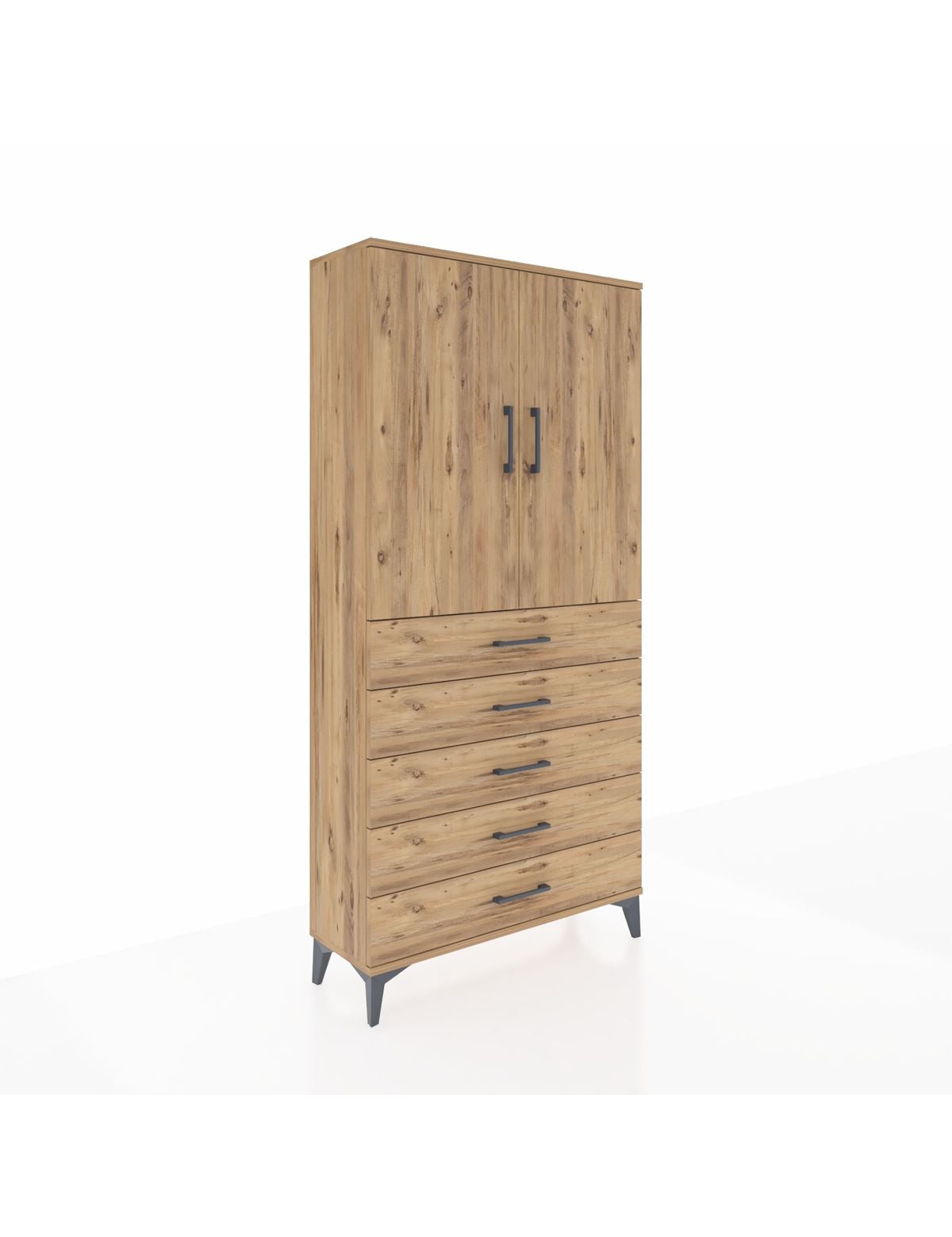 Arges Dolap Tek Raflı 5 Çekmeceli Tek Askılı 88x30x182 - S24M026V9A