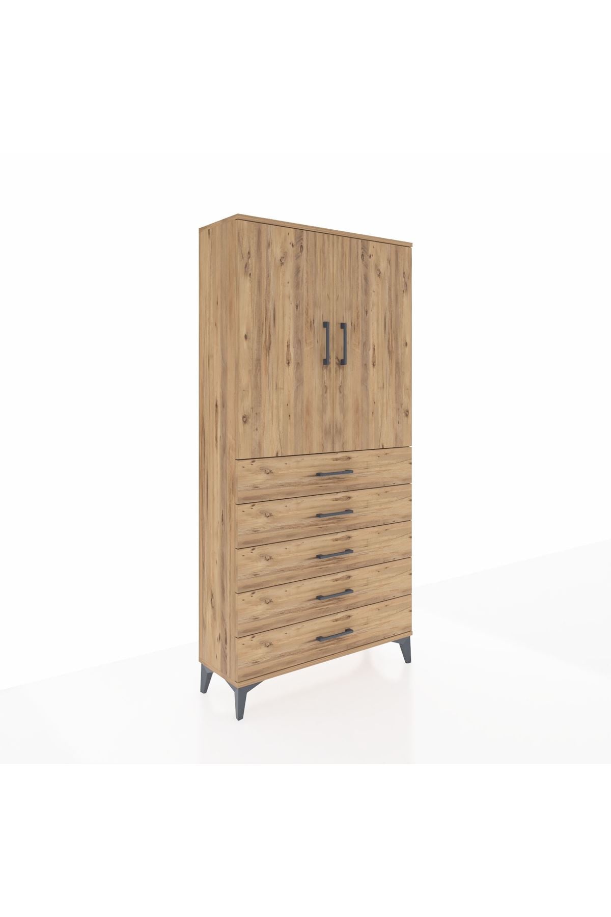 Arges Dolap Tek Raflı 5 Çekmeceli Tek Askılı 88x30x182 - S24M026V9A