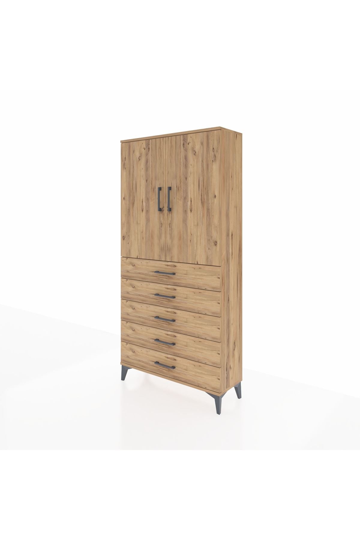 Arges Dolap Tek Raflı 5 Çekmeceli Tek Askılı 88x30x182 - S24M026V9A