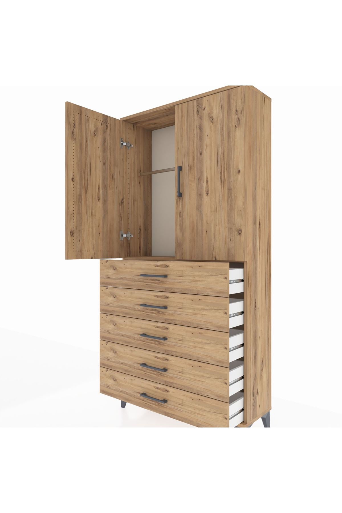 Arges Dolap Tek Raflı 5 Çekmeceli Tek Askılı 88x30x182 - S24M026V9A