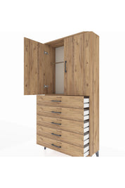 Arges Dolap Tek Raflı 5 Çekmeceli Tek Askılı 88x30x182 - S24M026V9A