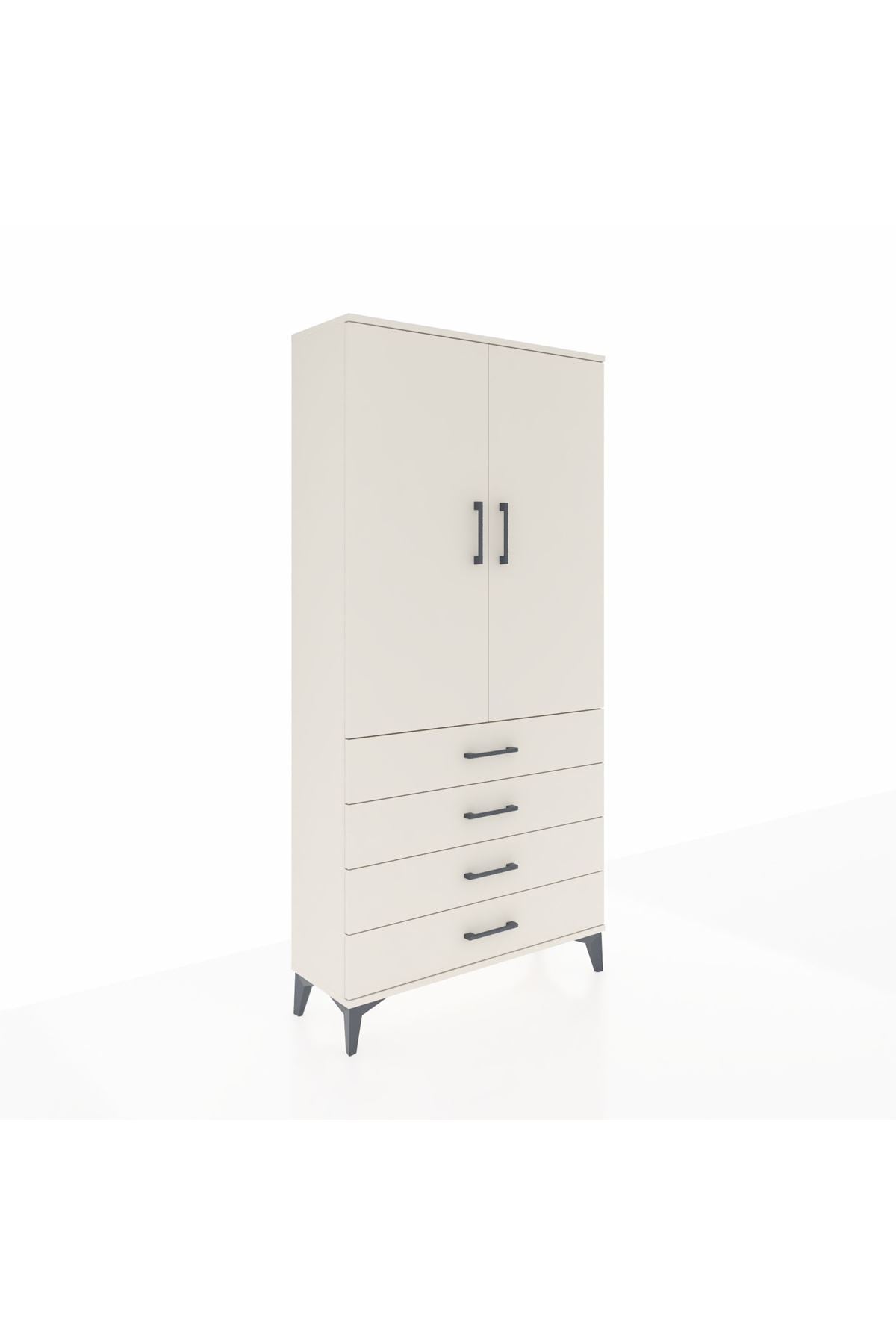 Arges Dolap Tek Raflı 4 Çekmeceli Tek Askılı 88x30x182 - S24M027V1A