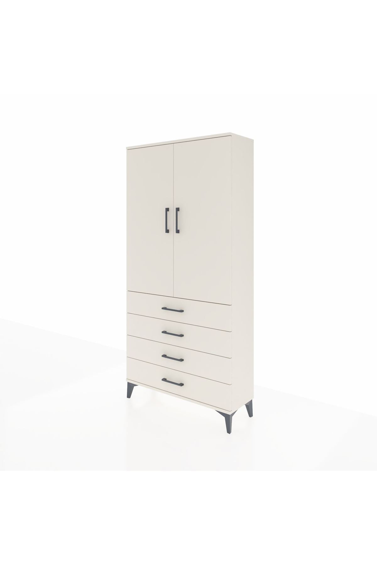 Arges Dolap Tek Raflı 4 Çekmeceli Tek Askılı 88x30x182 - S24M027V1A