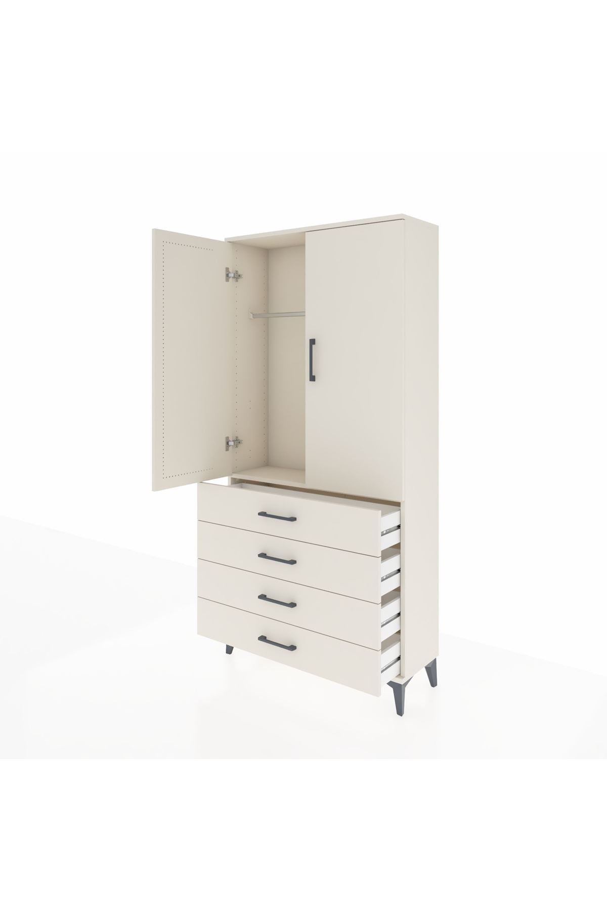 Arges Dolap Tek Raflı 4 Çekmeceli Tek Askılı 88x30x182 - S24M027V1A