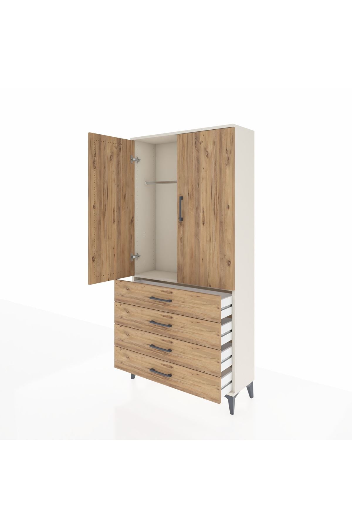Arges Dolap Tek Raflı 4 Çekmeceli Tek Askılı 88x30x182 - S24M027V3A