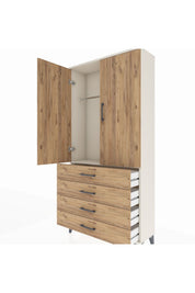Arges Dolap Tek Raflı 4 Çekmeceli Tek Askılı 88x30x182 - S24M027V3A