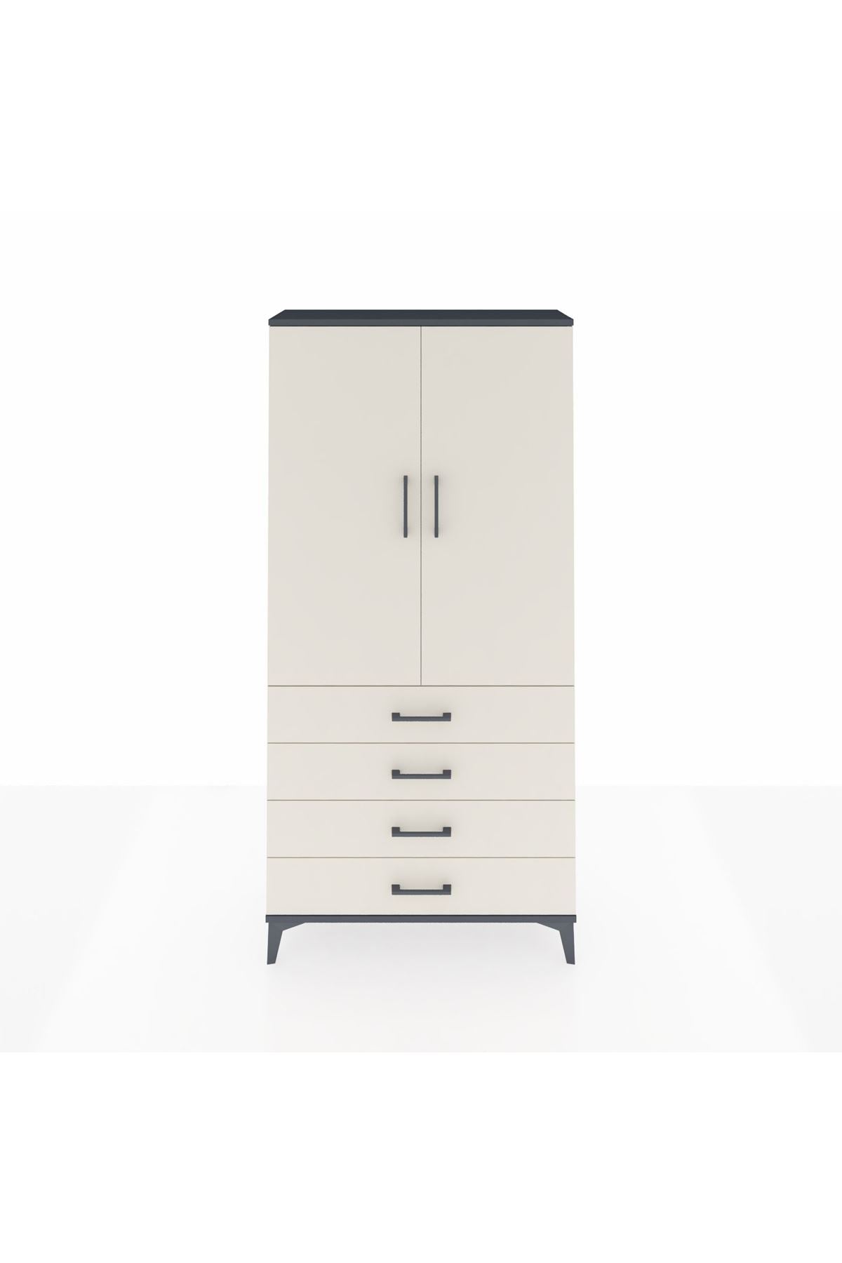 Arges Dolap Tek Raflı 4 Çekmeceli Tek Askılı 88x30x182 - S24M027V4A