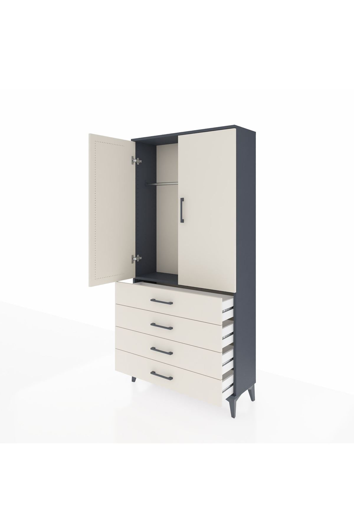 Arges Dolap Tek Raflı 4 Çekmeceli Tek Askılı 88x30x182 - S24M027V4A