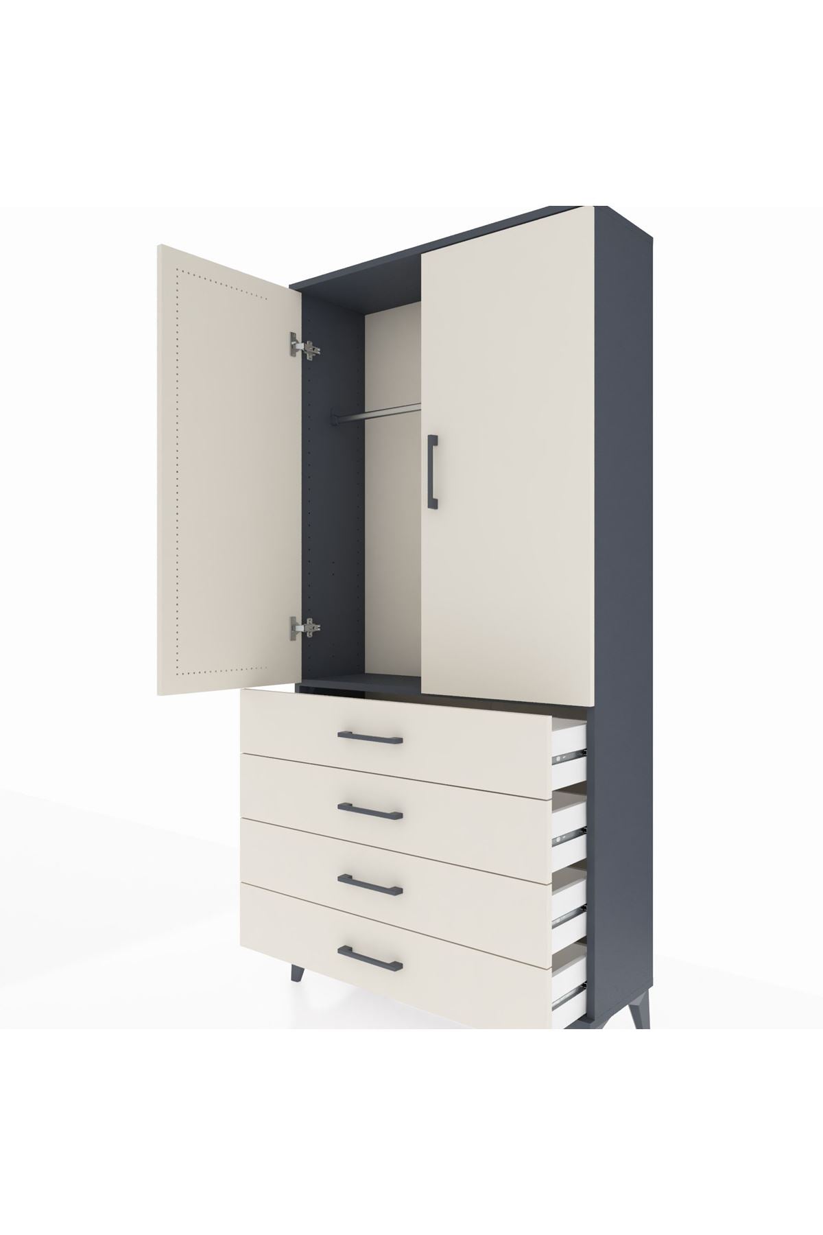 Arges Dolap Tek Raflı 4 Çekmeceli Tek Askılı 88x30x182 - S24M027V4A