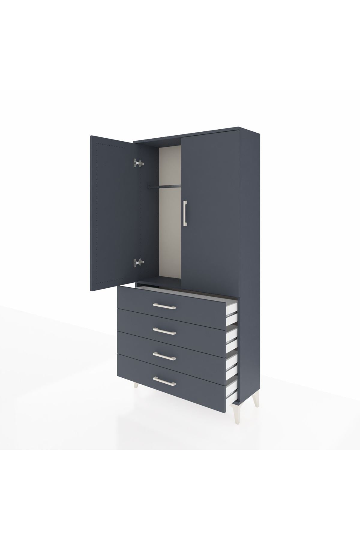 Arges Dolap Tek Raflı 4 Çekmeceli Tek Askılı 88x30x182 - S24M027V5A