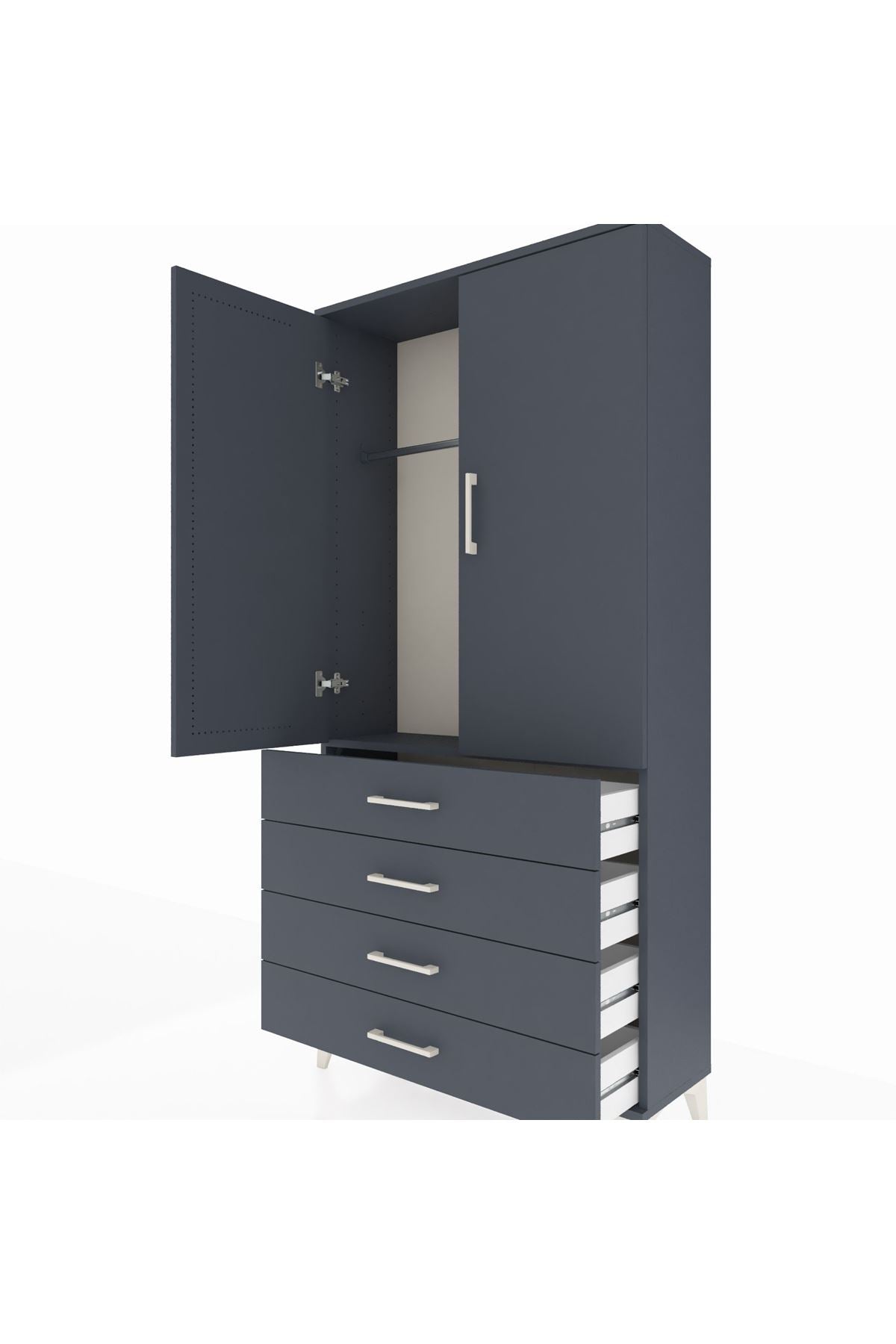 Arges Dolap Tek Raflı 4 Çekmeceli Tek Askılı 88x30x182 - S24M027V5A