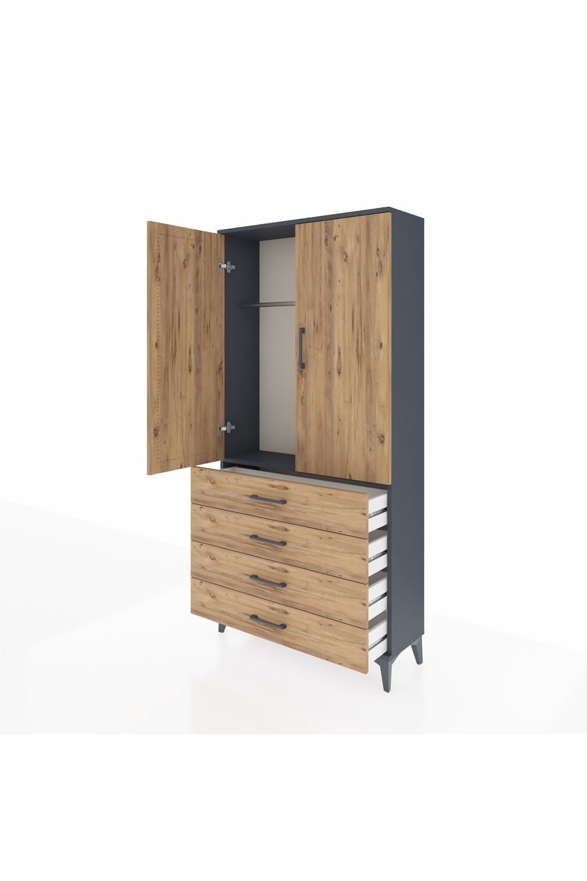 Arges Dolap Tek Raflı 4 Çekmeceli Tek Askılı 88x30x182 - S24M027V6A