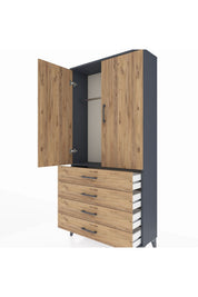 Arges Dolap Tek Raflı 4 Çekmeceli Tek Askılı 88x30x182 - S24M027V6A