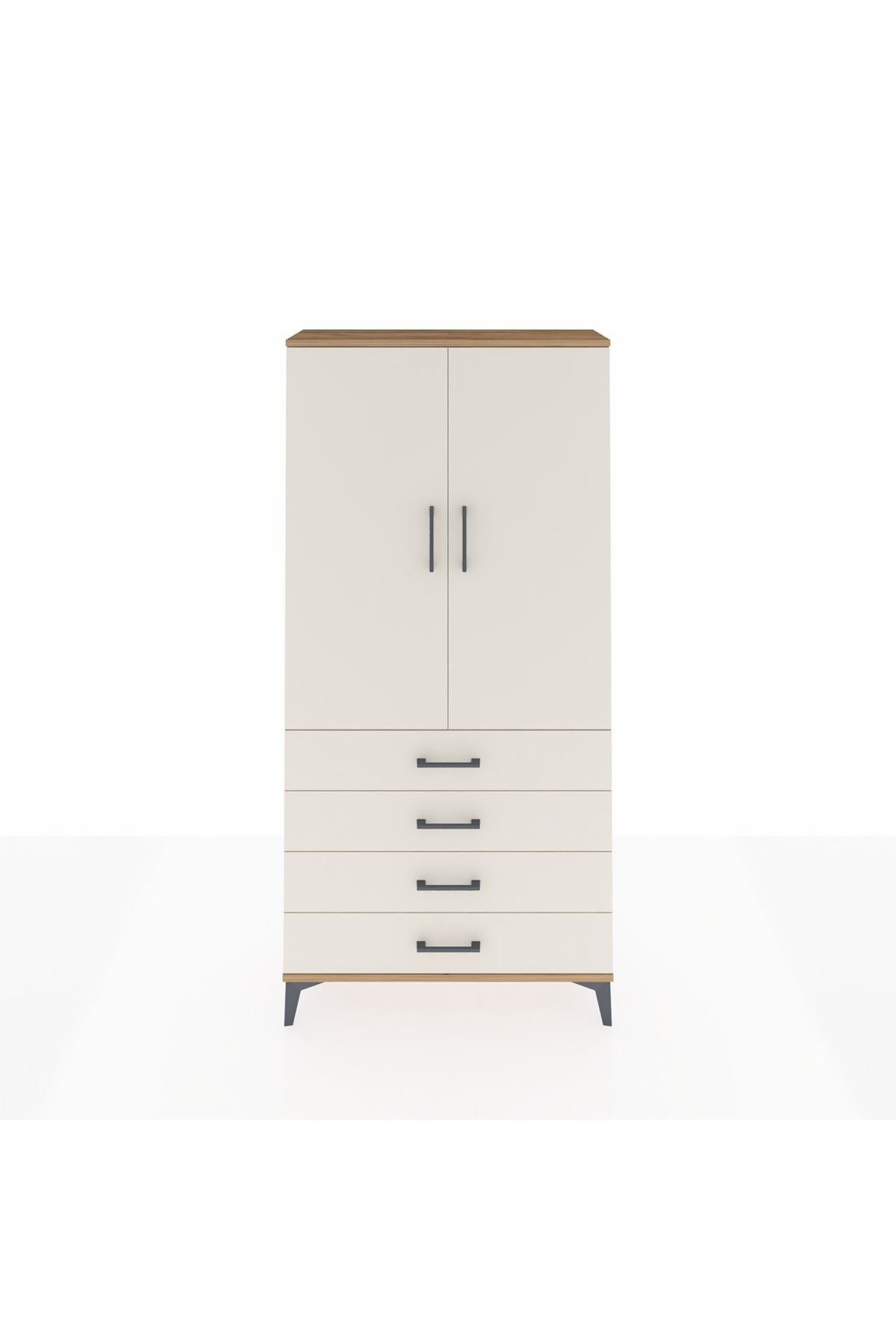 Arges Dolap Tek Raflı 4 Çekmeceli Tek Askılı 88x30x182 - S24M027V7A