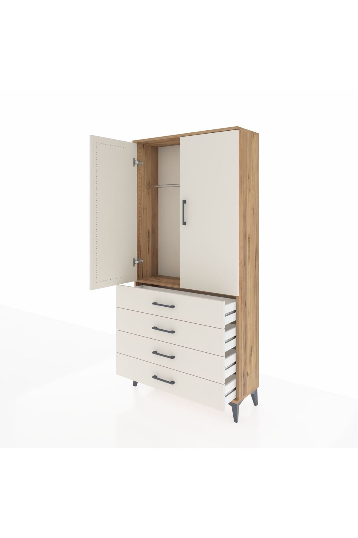 Arges Dolap Tek Raflı 4 Çekmeceli Tek Askılı 88x30x182 - S24M027V7A
