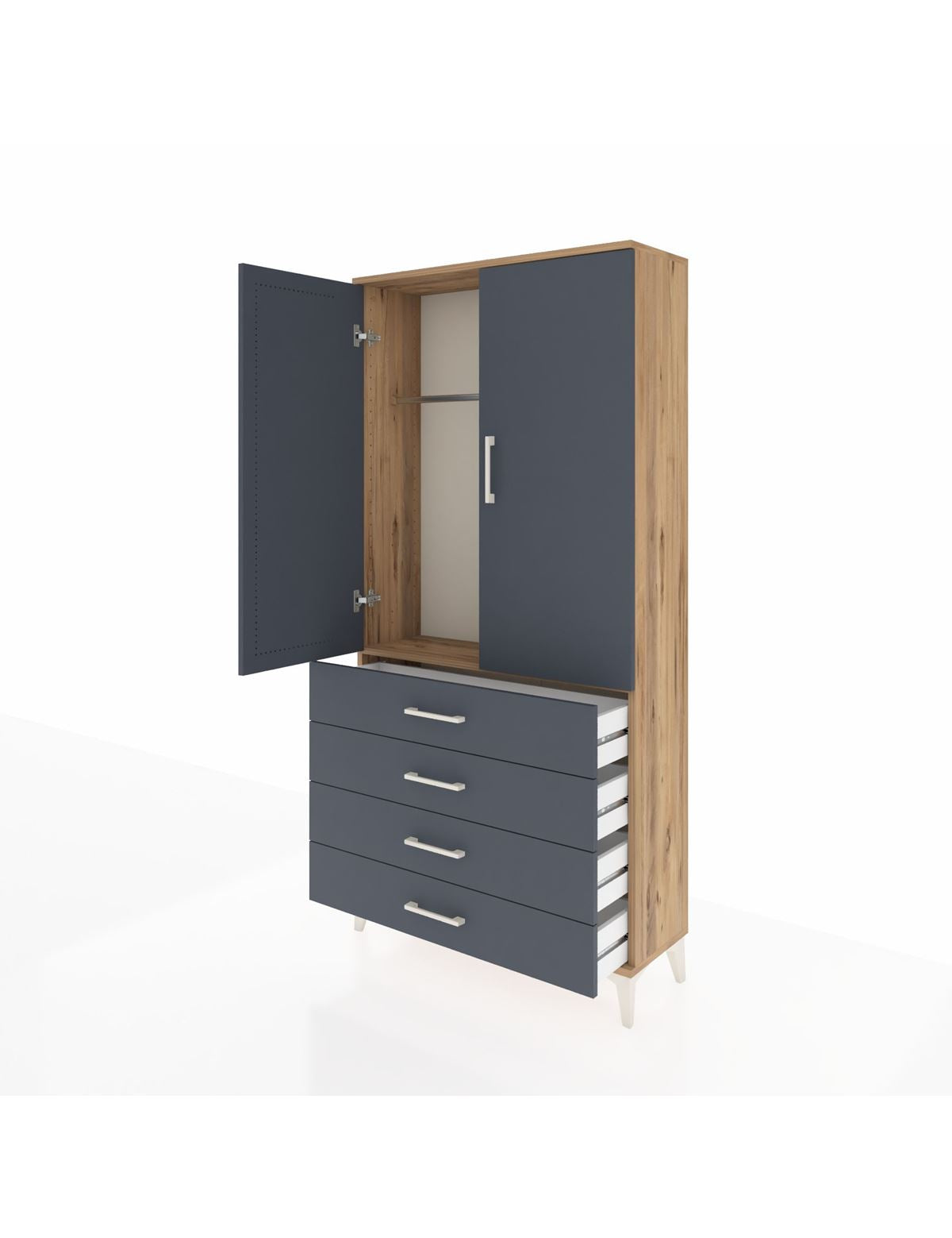 Arges Dolap Tek Raflı 4 Çekmeceli Tek Askılı 88x30x182 - S24M027V8A