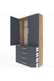 Arges Dolap Tek Raflı 4 Çekmeceli Tek Askılı 88x30x182 - S24M027V8A