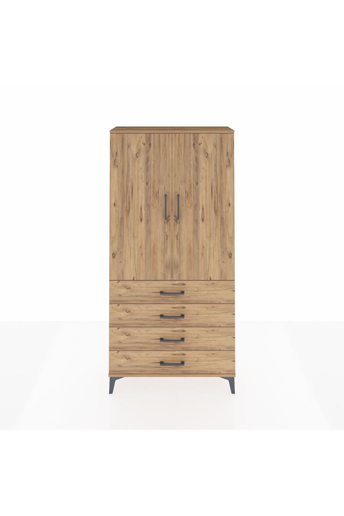 Arges Dolap Tek Raflı 4 Çekmeceli Tek Askılı 88x30x182 - S24M027V9A