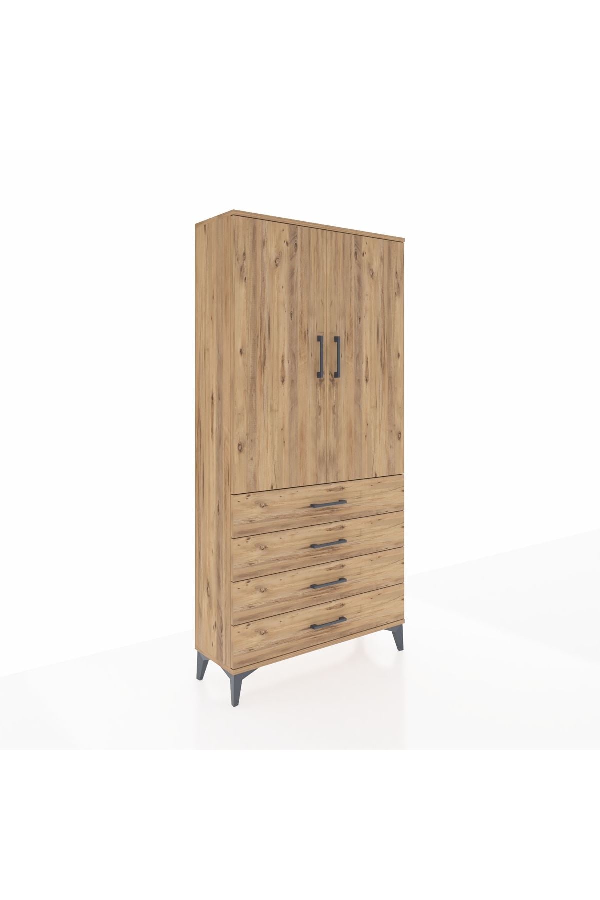 Arges Dolap Tek Raflı 4 Çekmeceli Tek Askılı 88x30x182 - S24M027V9A