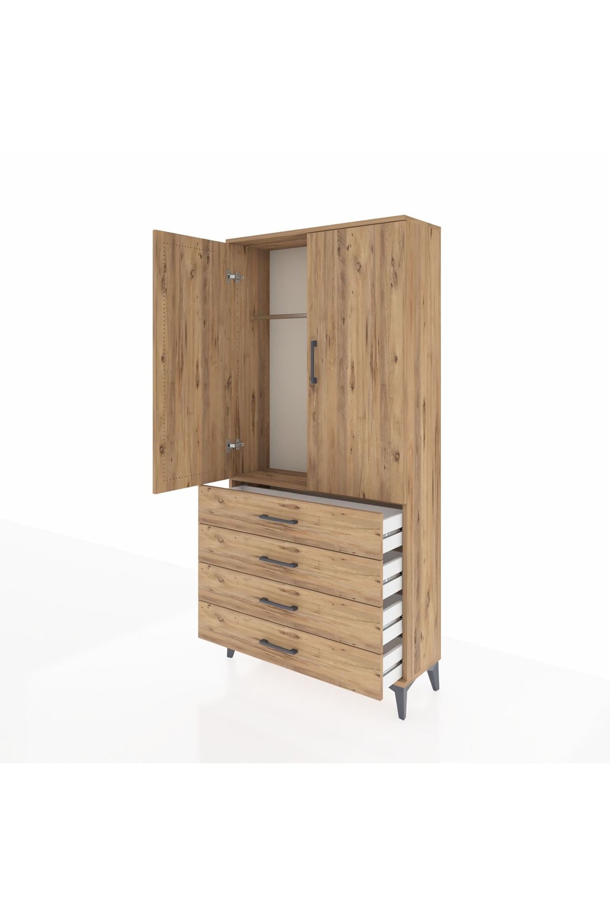 Arges Dolap Tek Raflı 4 Çekmeceli Tek Askılı 88x30x182 - S24M027V9A
