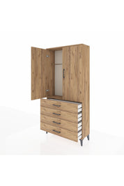 Arges Dolap Tek Raflı 4 Çekmeceli Tek Askılı 88x30x182 - S24M027V9A