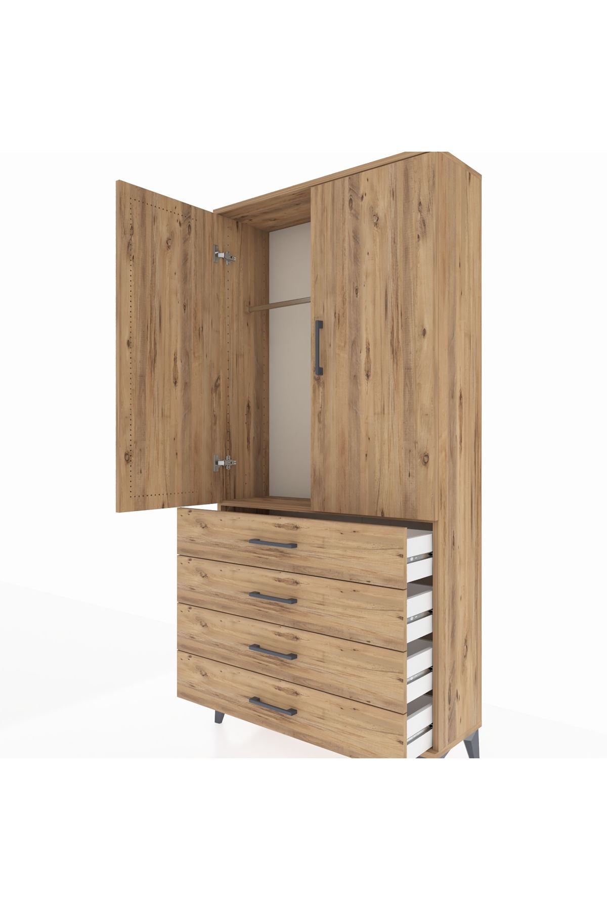 Arges Dolap Tek Raflı 4 Çekmeceli Tek Askılı 88x30x182 - S24M027V9A