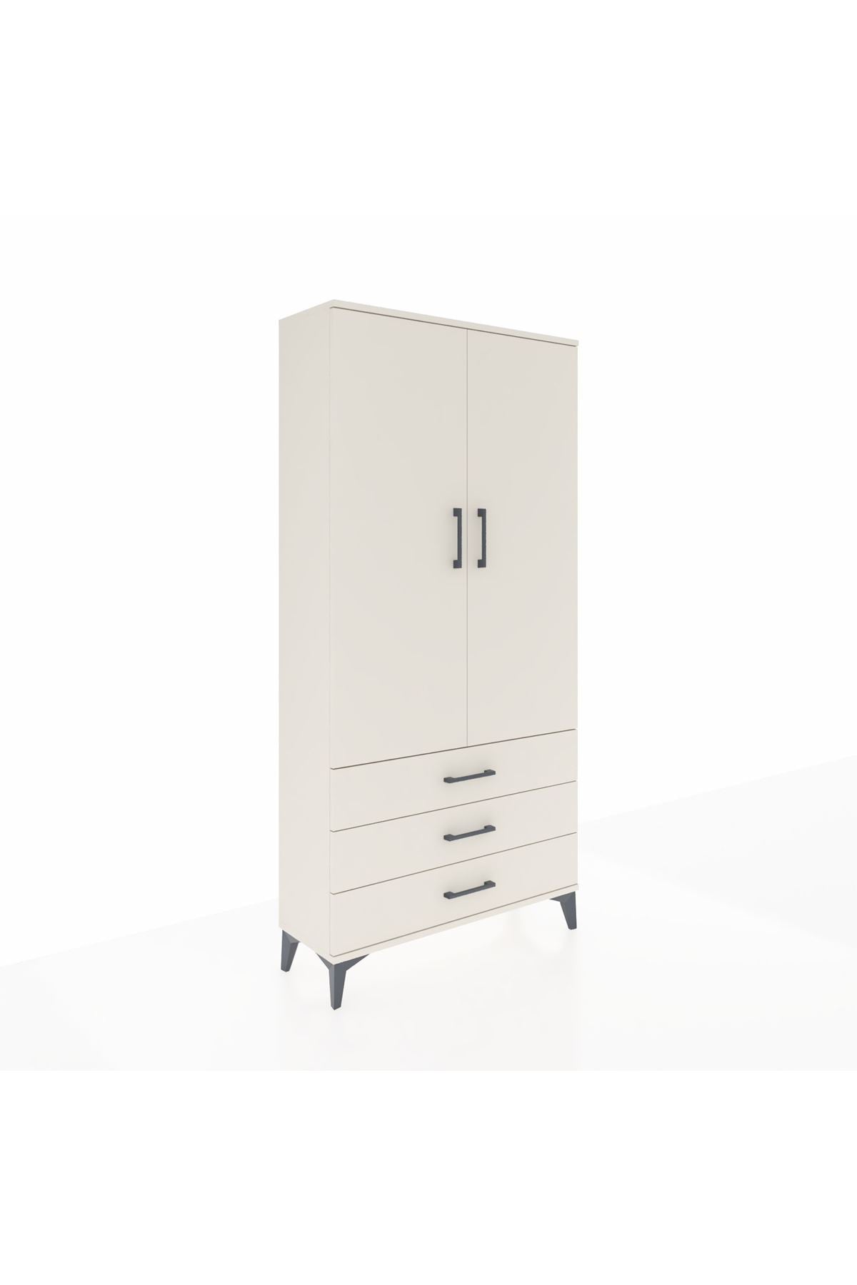 Arges Dolap Tek Raflı 3 Çekmeceli Tek Askılı 88x30x182 - S24M028V1A