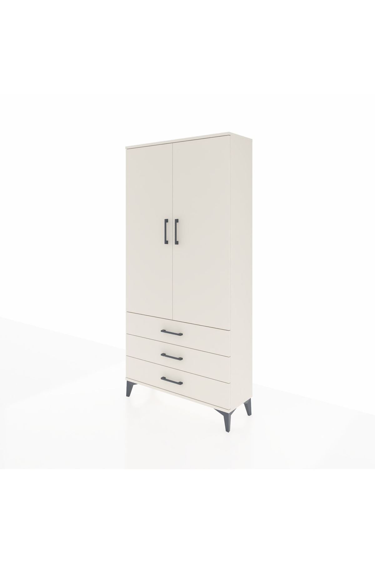 Arges Dolap Tek Raflı 3 Çekmeceli Tek Askılı 88x30x182 - S24M028V1A