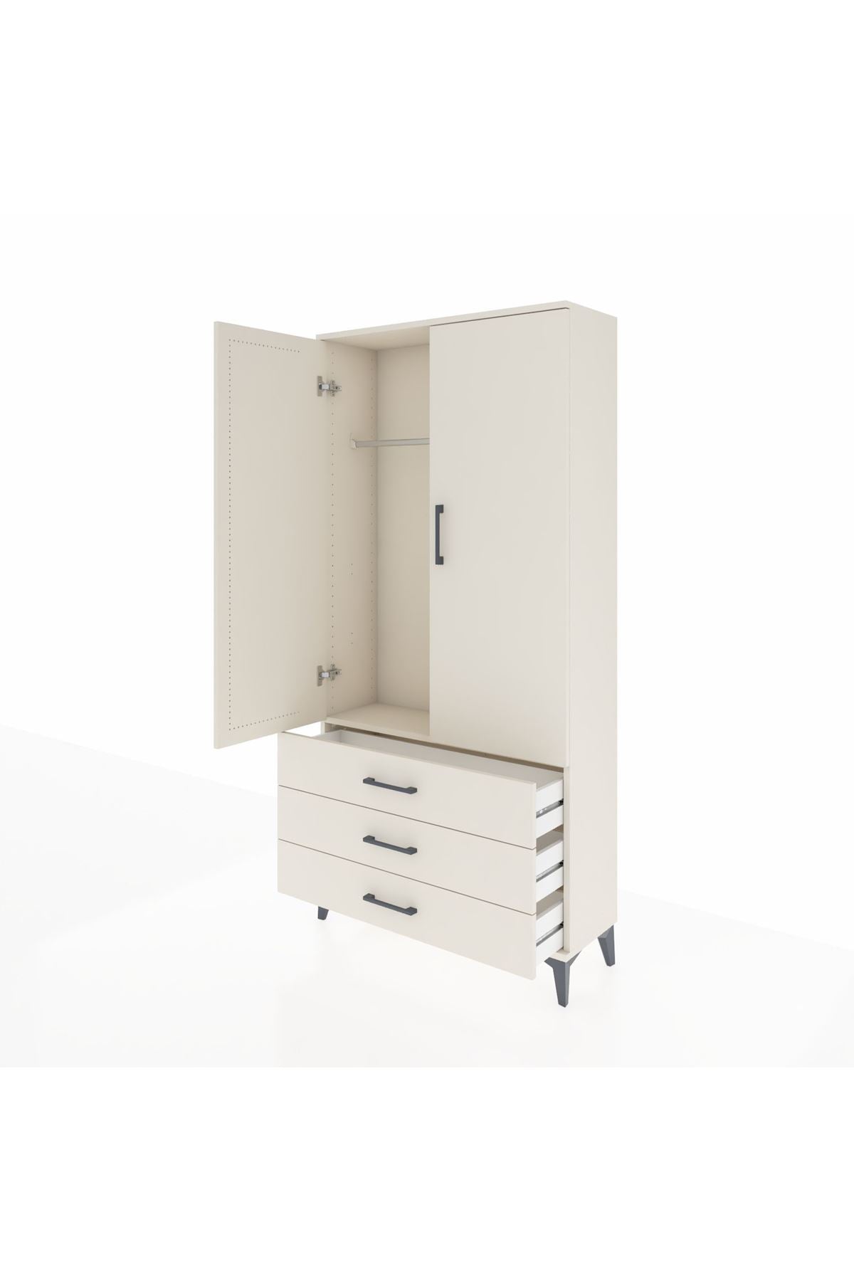 Arges Dolap Tek Raflı 3 Çekmeceli Tek Askılı 88x30x182 - S24M028V1A