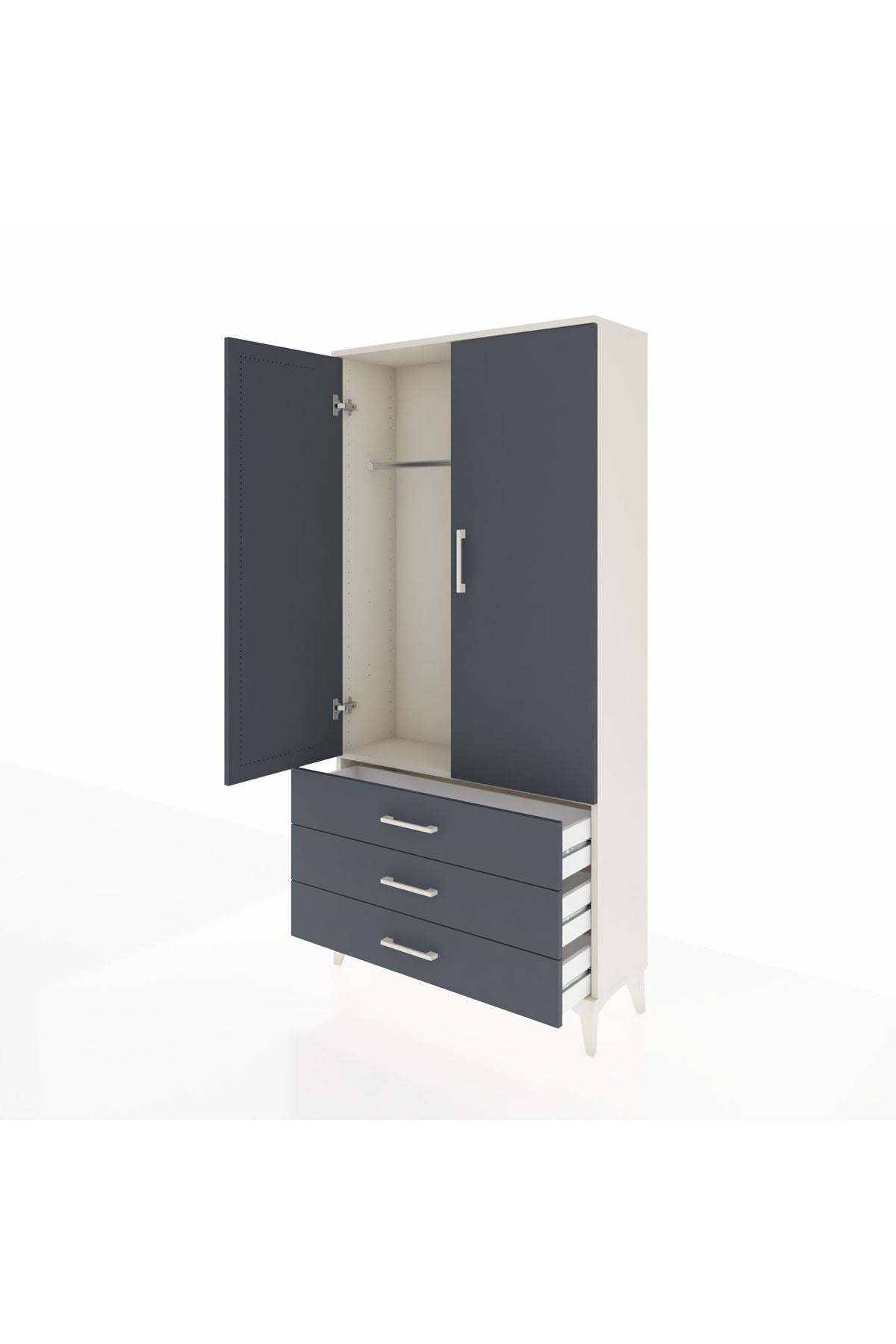 Arges Dolap Tek Raflı 3 Çekmeceli Tek Askılı 88x30x182 - S24M028V2A