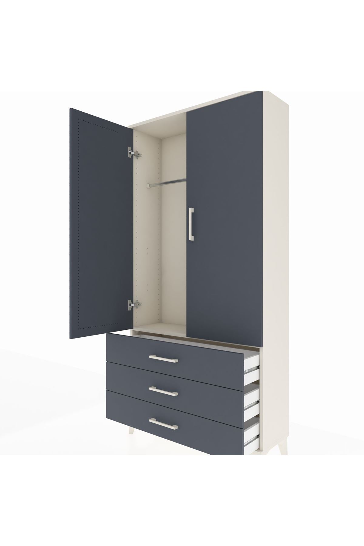 Arges Dolap Tek Raflı 3 Çekmeceli Tek Askılı 88x30x182 - S24M028V2A