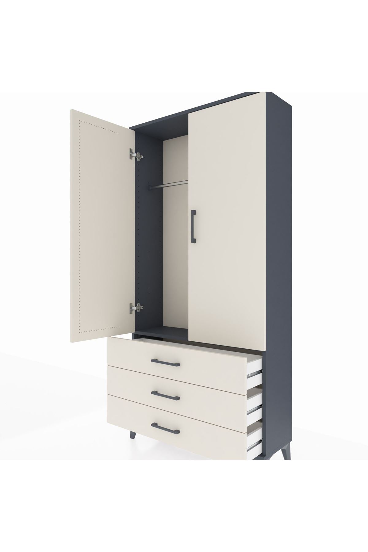 Arges Dolap Tek Raflı 3 Çekmeceli Tek Askılı 88x30x182 - S24M028V4A