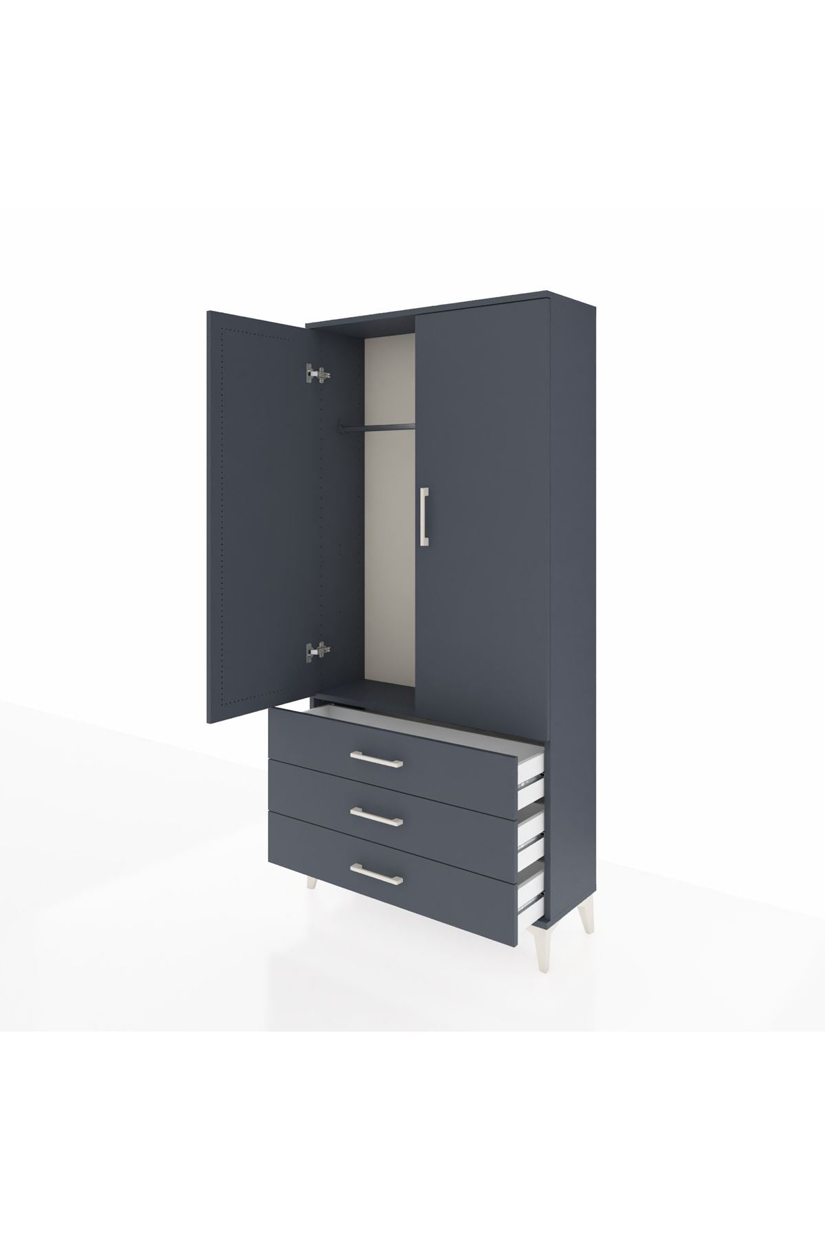 Arges Dolap Tek Raflı 3 Çekmeceli Tek Askılı 88x30x182 - S24M028V5A