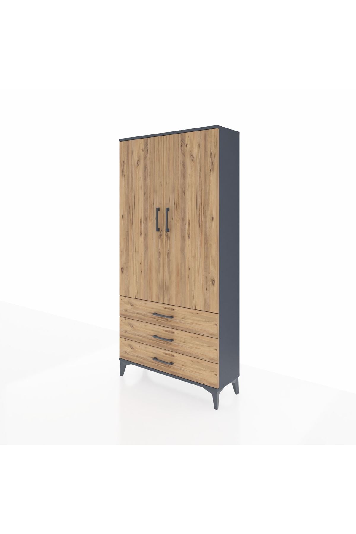 Arges Dolap Tek Raflı 3 Çekmeceli Tek Askılı 88x30x182 - S24M028V6A
