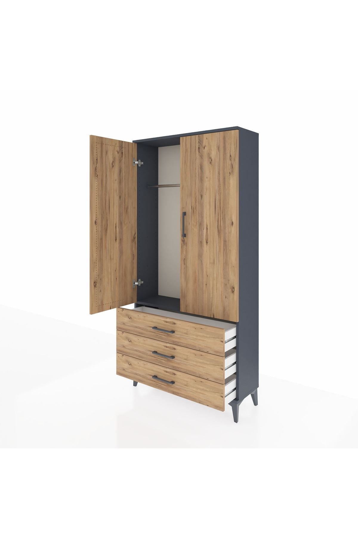 Arges Dolap Tek Raflı 3 Çekmeceli Tek Askılı 88x30x182 - S24M028V6A