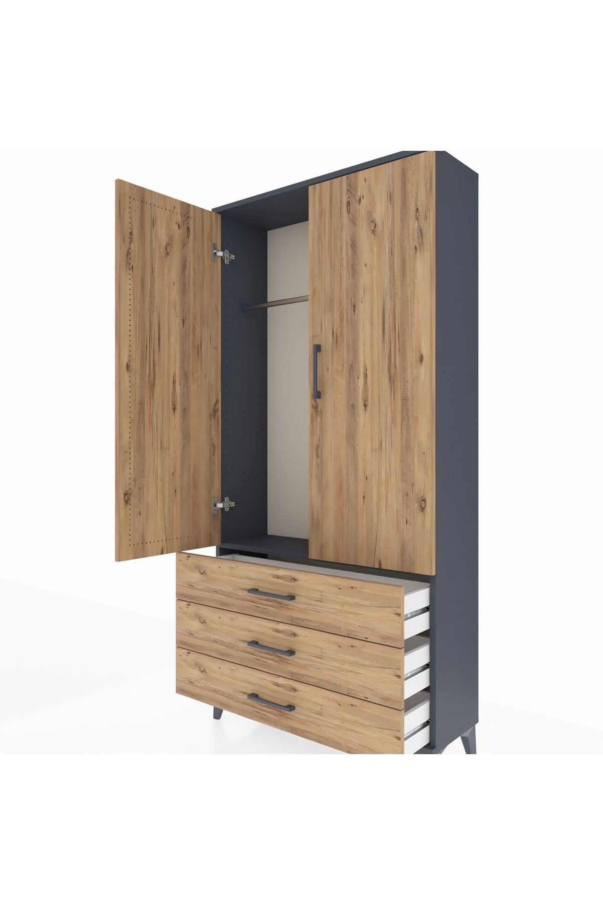 Arges Dolap Tek Raflı 3 Çekmeceli Tek Askılı 88x30x182 - S24M028V6A