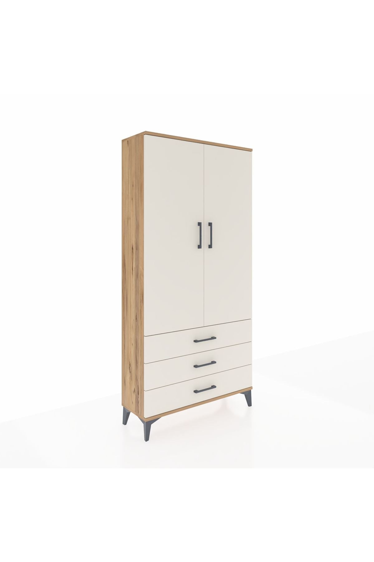 Arges Dolap Tek Raflı 3 Çekmeceli Tek Askılı 88x30x182 - S24M028V7A