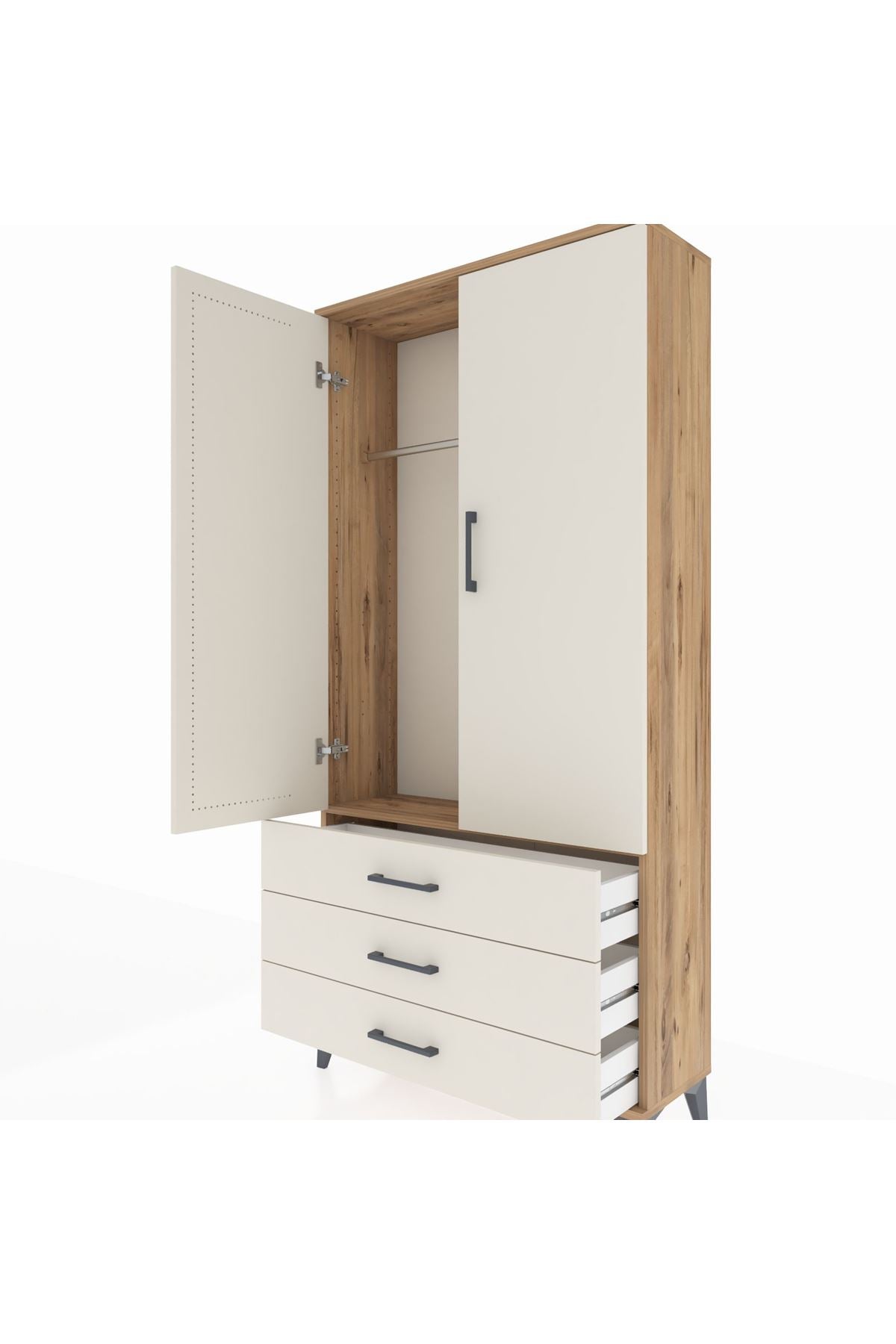 Arges Dolap Tek Raflı 3 Çekmeceli Tek Askılı 88x30x182 - S24M028V7A