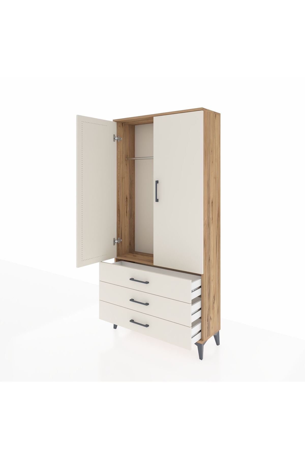 Arges Dolap Tek Raflı 3 Çekmeceli Tek Askılı 88x30x182 - S24M028V7A